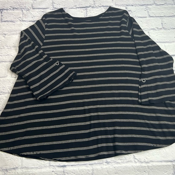J. Jill Black Tee with White/Tan Stripes. 3/4 Length Bell Sleeve. Size 2X - Picture 1 of 9